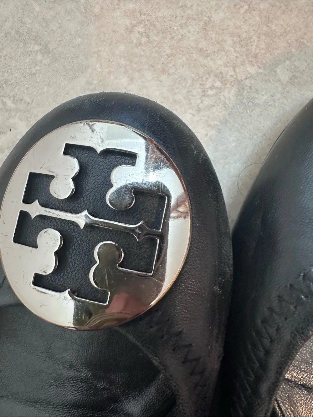 Tory Burch Black Leather Logo Cap-Toe Ballet Flats